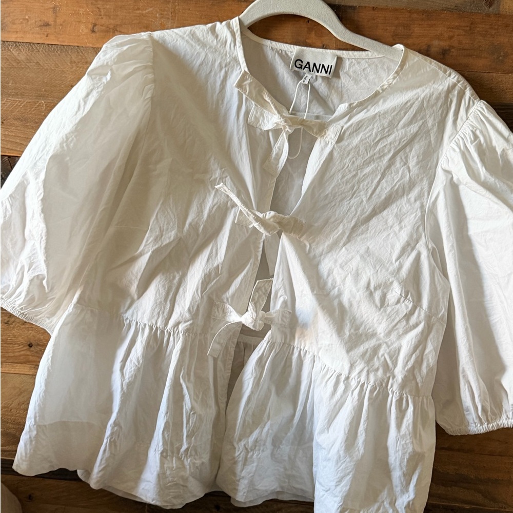 Ganni White Bow-Detail Blouse